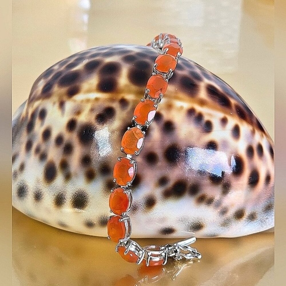 925 Sterling Silver Tennis Bracelet 17.5cm with Natural Carnelian Gemstone
